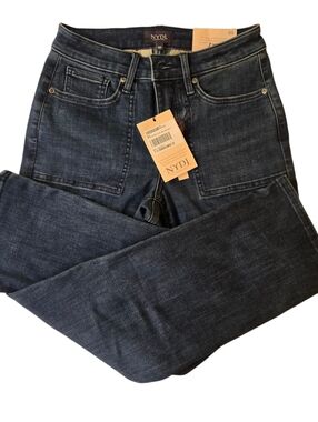 NYDJ Relaxed Fit Jeans Dark Wash Mid Rise Straight Leg Size 00 Petite NWT